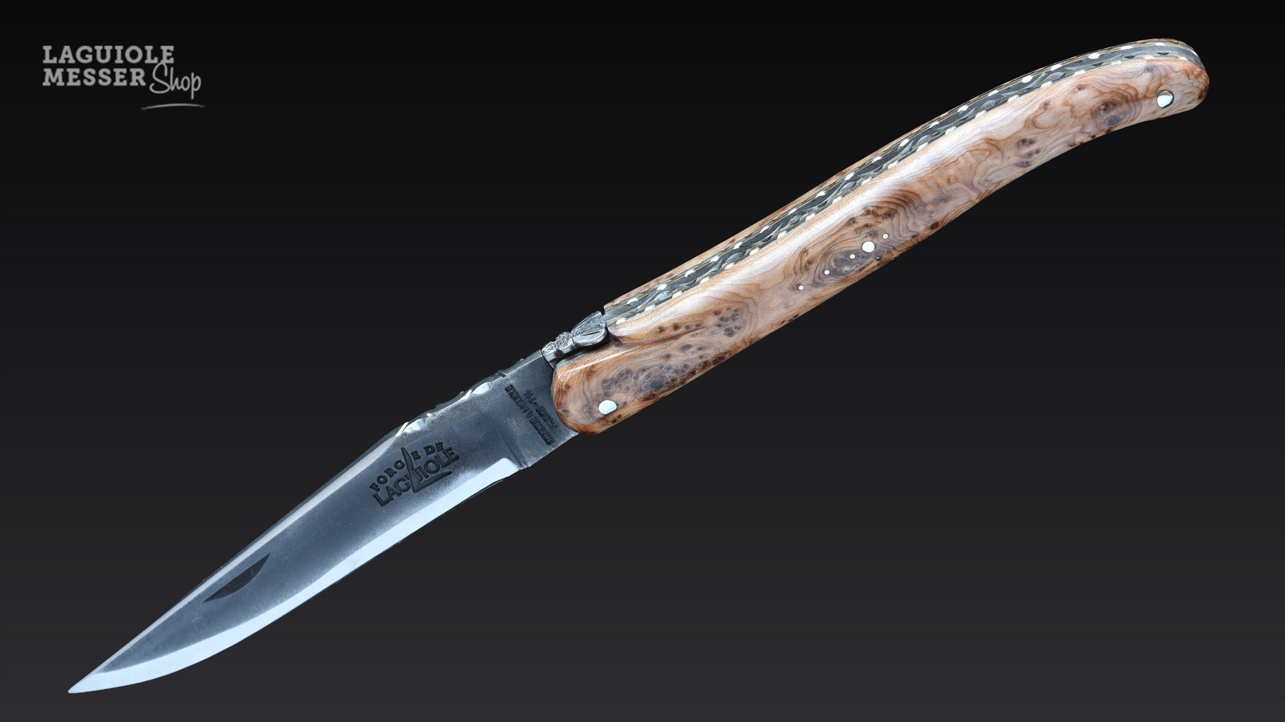 Forge de Laguiole Taschenmesser Collection aus Wacholderholz mit Brut de Forge Klinge und Doppelplatine