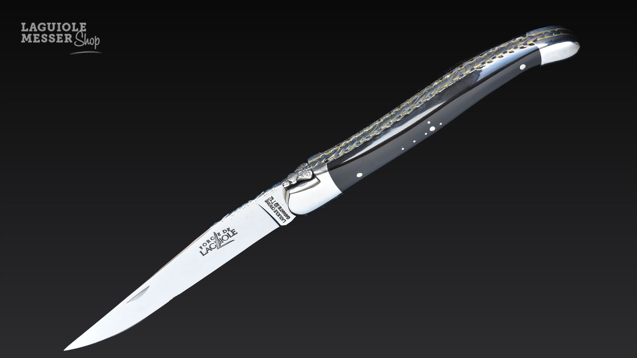 Forge de Laguiole Taschenmesser mit Griff aus schwarzer Hornspitze und T12-Klinge