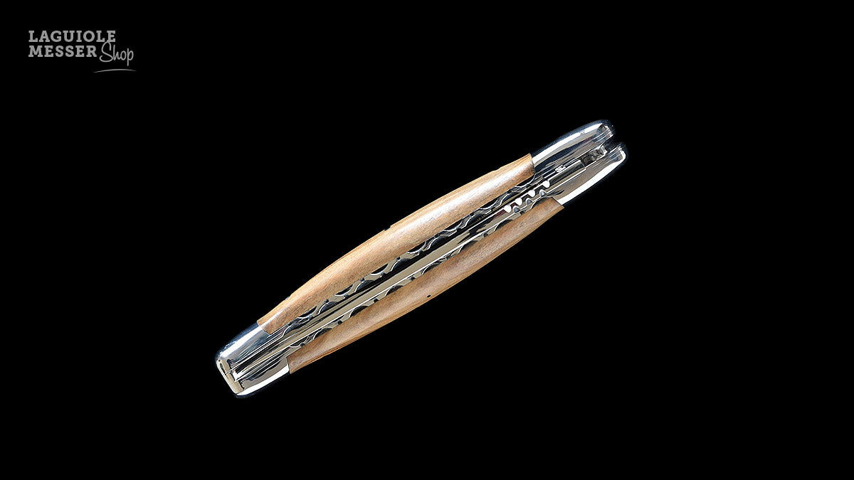 Geschlossenes Honoré Durand Laguiole Taschenmesser, Olivenholzgriff, Double Platines