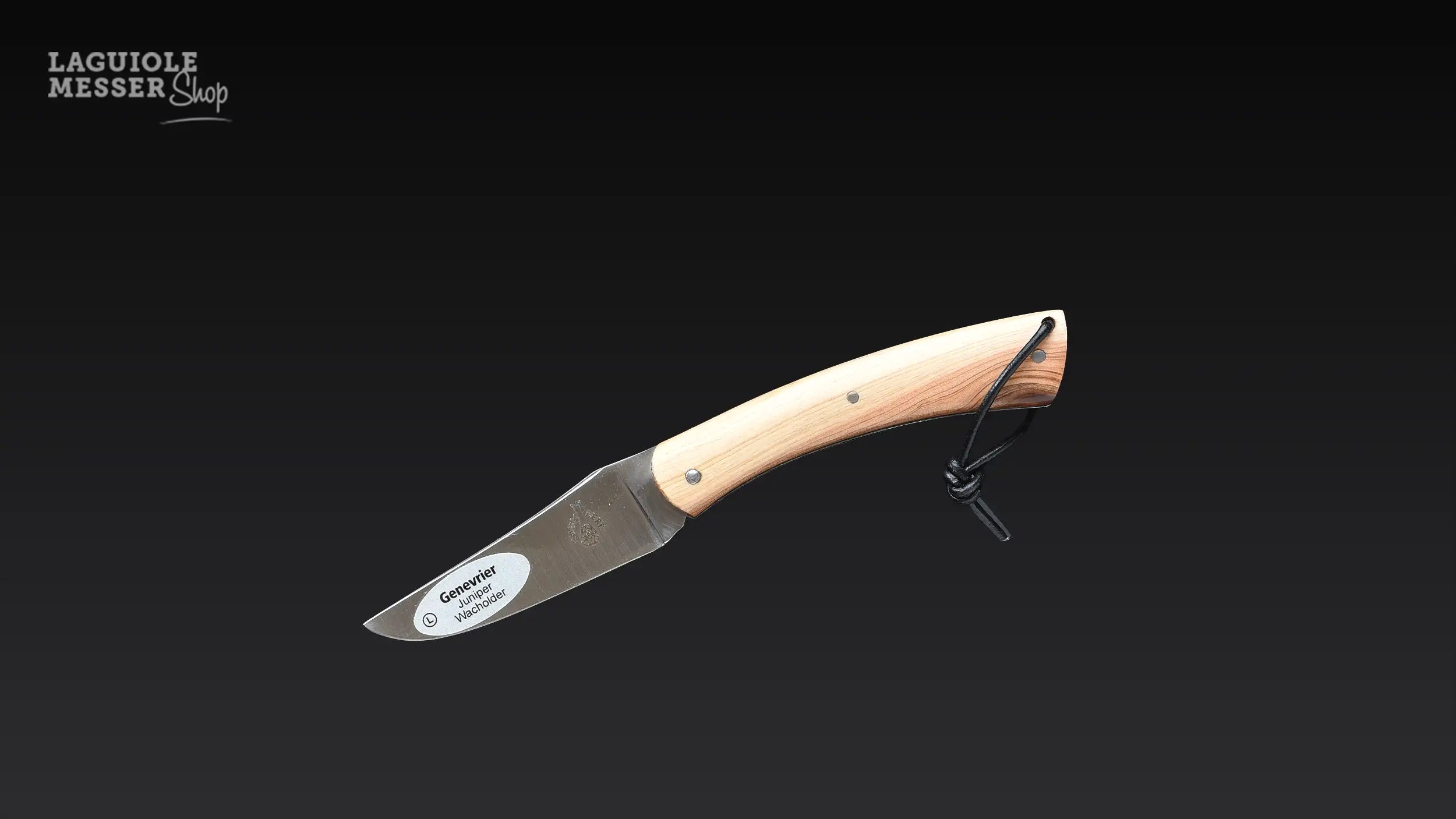 CAMEMBERT Messer von Laguiole en Aubrac mit Griffschalen aus Wacholderholz und gelasertem Emblem auf der Klinge