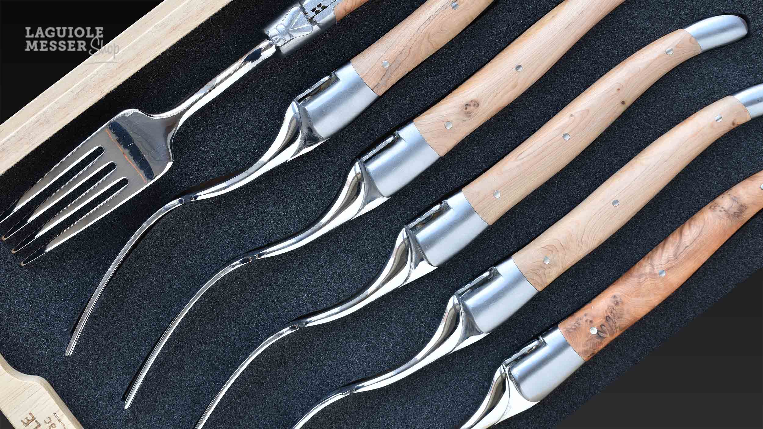 6 Laguiole Gabeln aus Wacholderholz in Geschenkbox von Laguiole en Aubrac