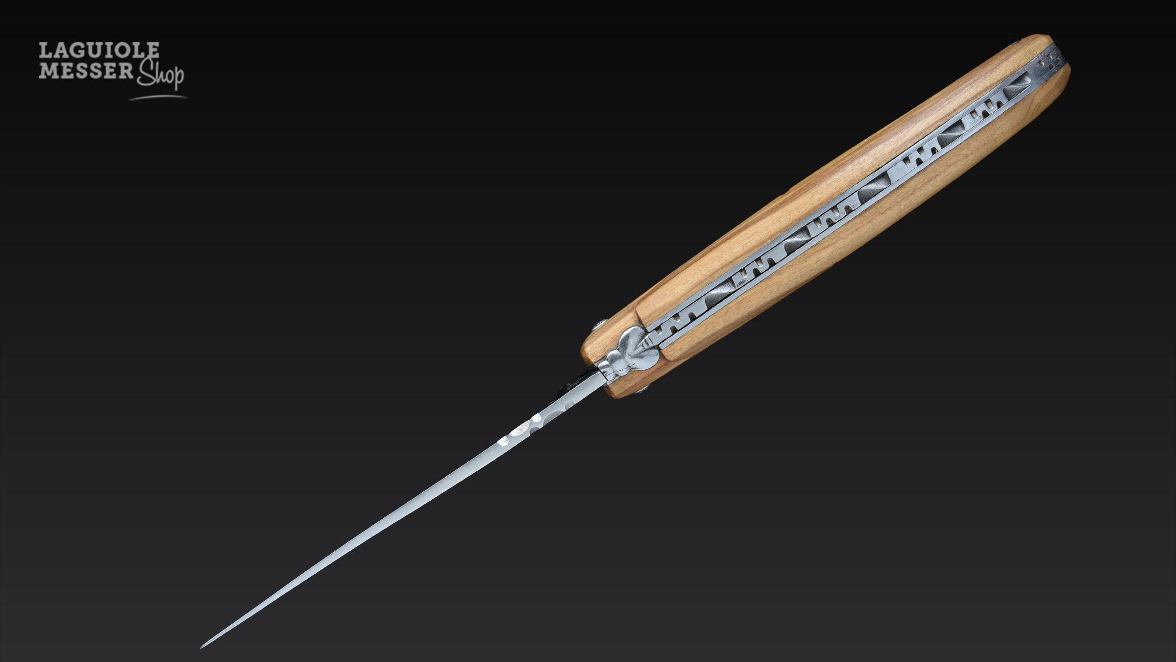 Laguiole Taschenmesser Olivenholz plein manche mit verzierter Feder