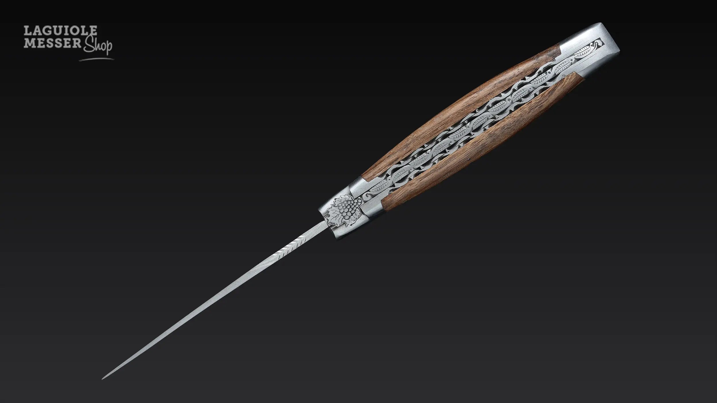 Laguiole en Aubrac Rebenholz Taschenmesser mit handverziertem Ressort und Rückenansicht
