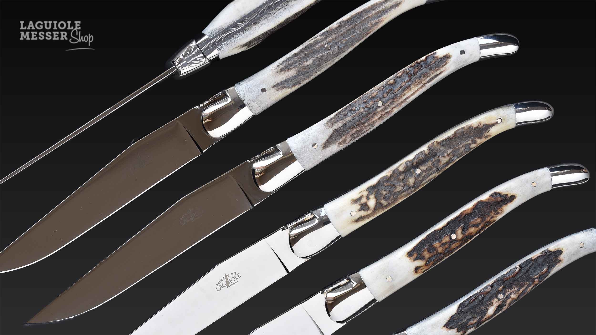 Forge de Laguiole Steakmesser-Set mit Hirschhorngriffen 