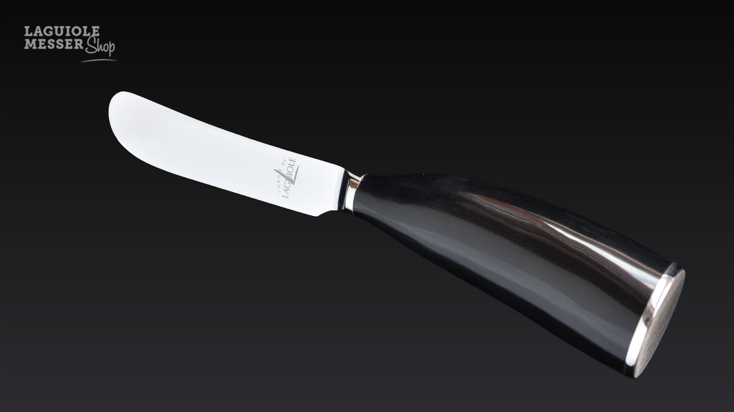 Forge de Laguiole Buttermesser Lou Bure von Stéphane Rambaud mit dunklem Griff und breiter, abgerundeter Klinge