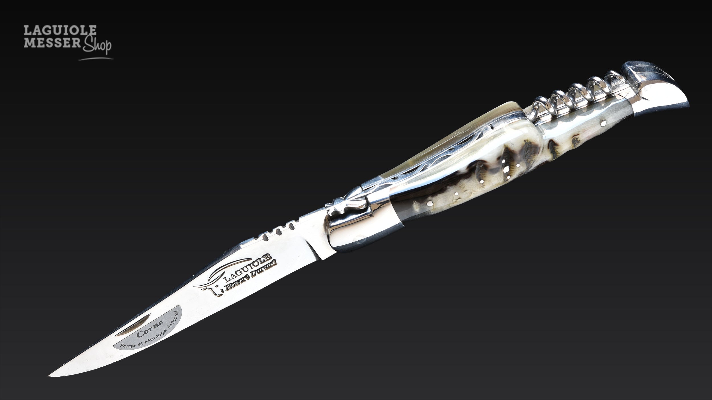 Honoré Durand Laguiole Taschenmesser mit Widderhorngriff und Korkenzieher
