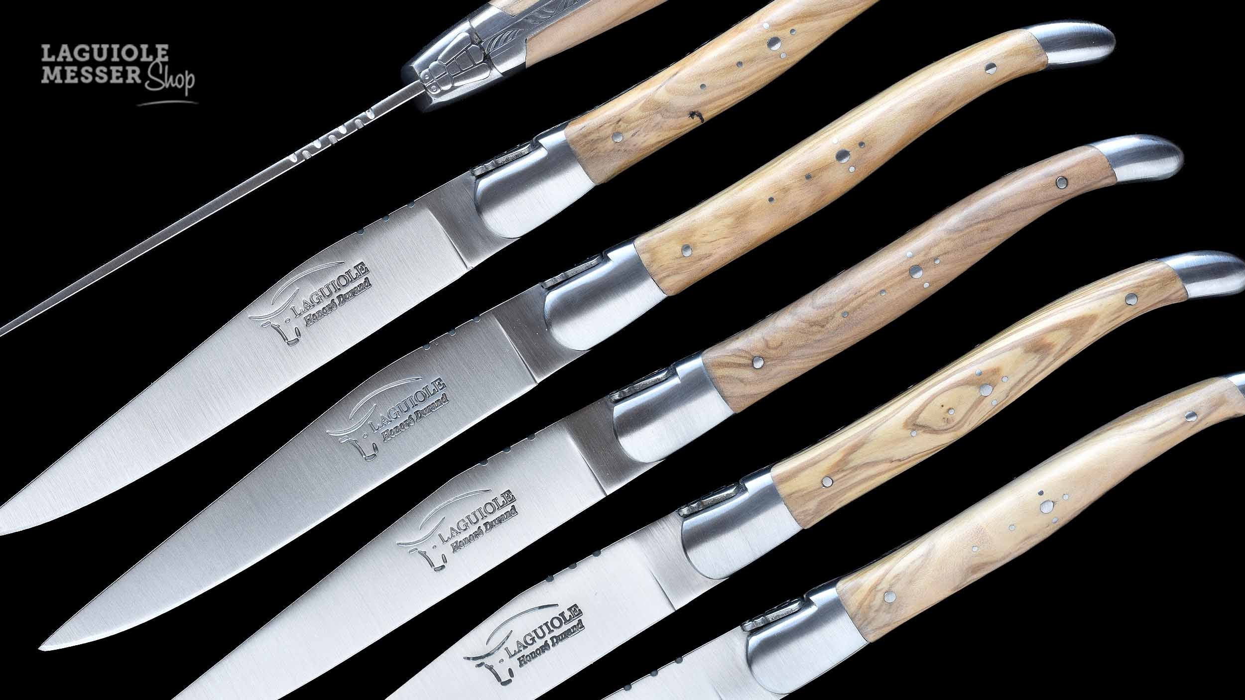 Honoré Durand Laguiole Steakmesser 6er-Set , Olivenholz, satiniert