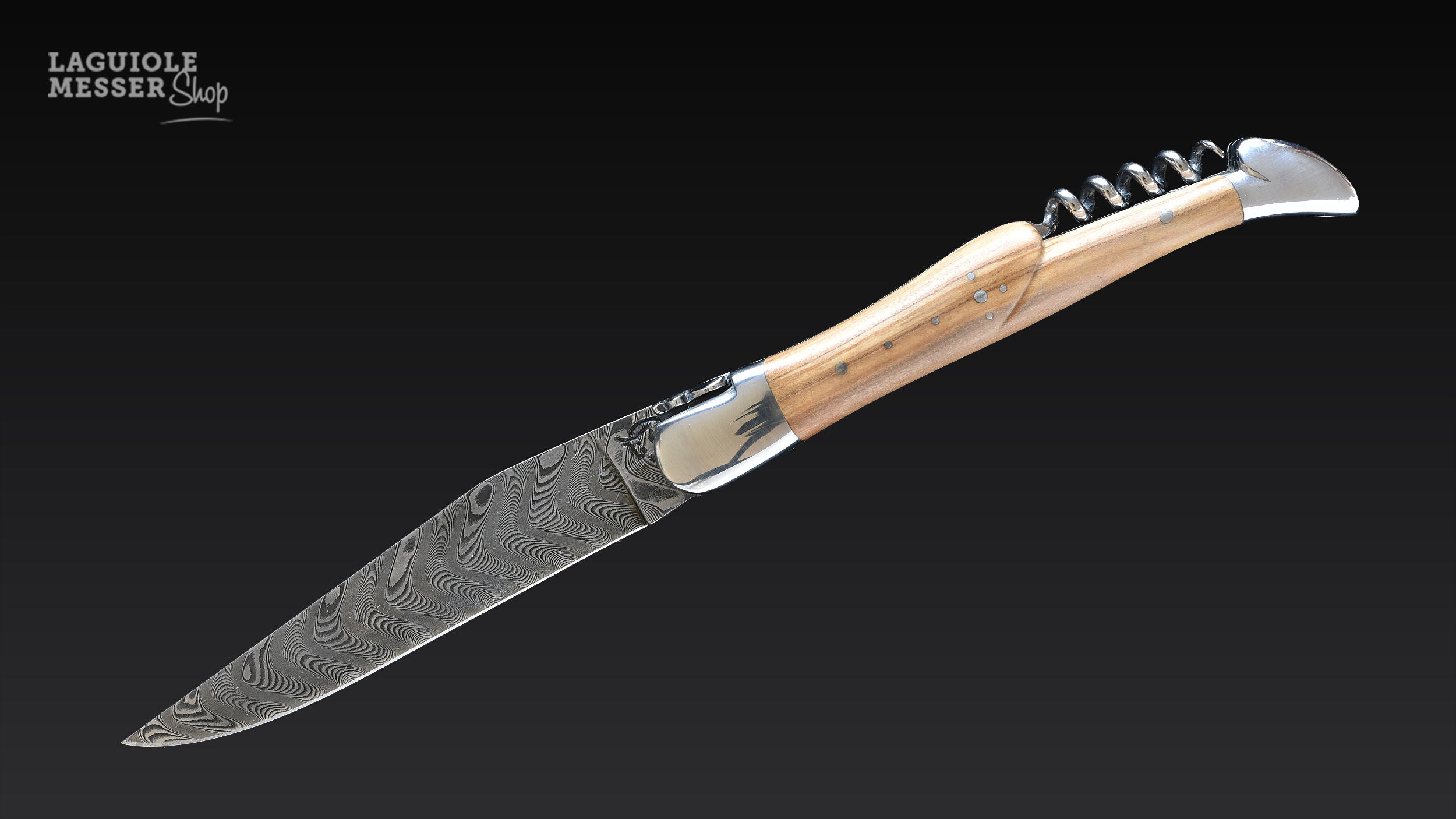 Honoré Durand Laguiole Taschenmesser mit Damastklinge und Olivenholzgriff
