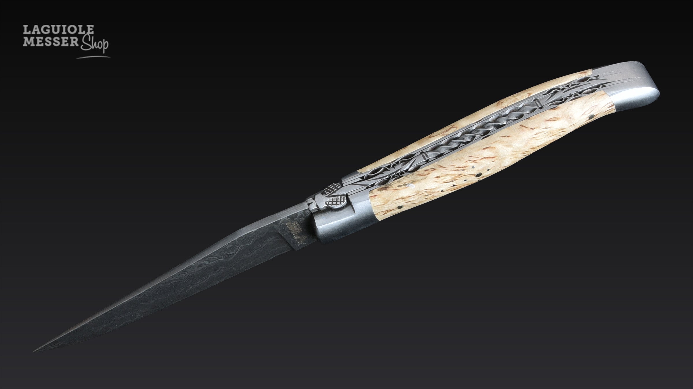 Laguiole en Aubrac Taschenmesser mit Birkenholzgriff und Damaszenerklinge