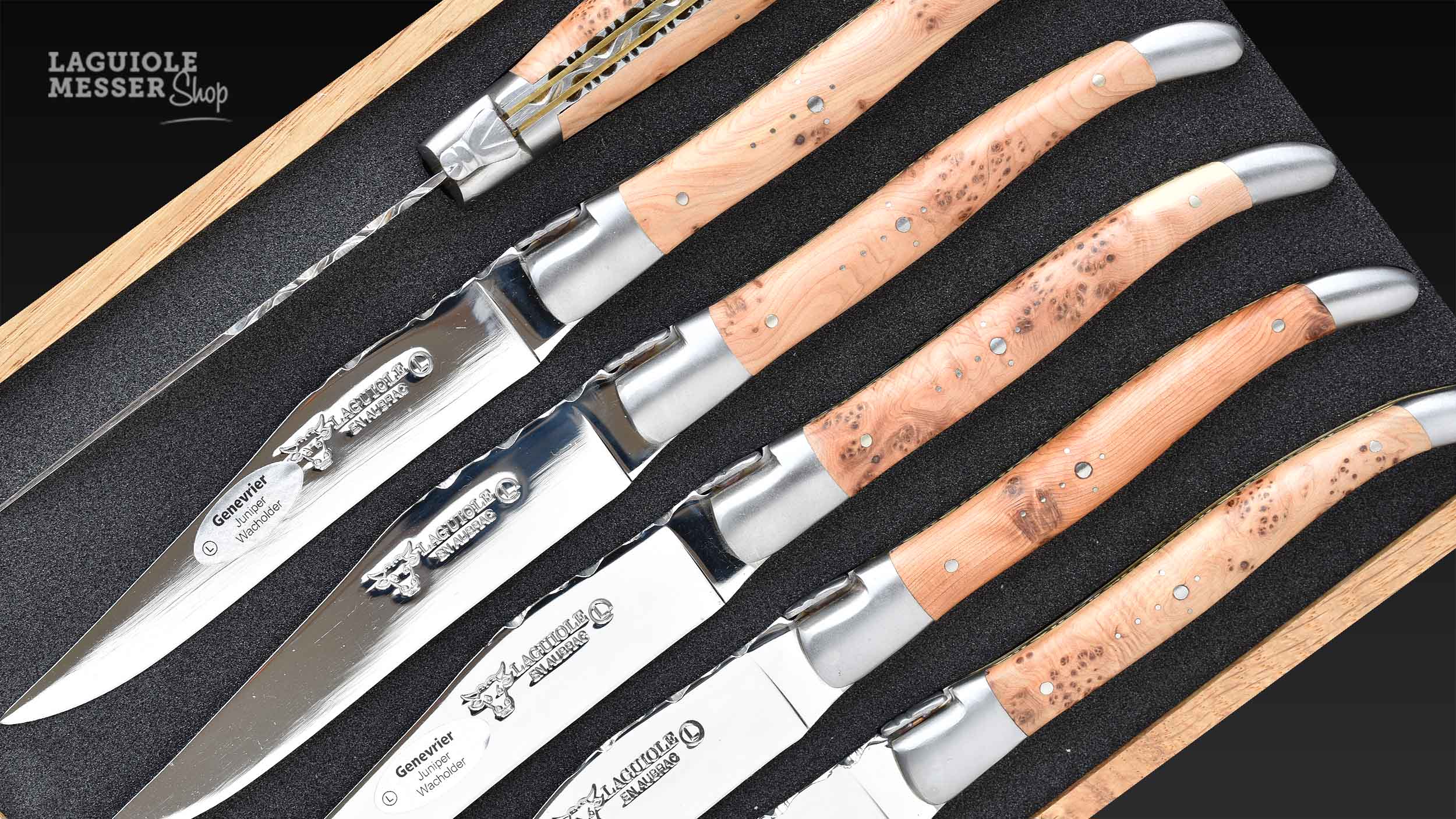 Laguiole en Aubrac Steakmesserset Wacholder-Doppelplatine