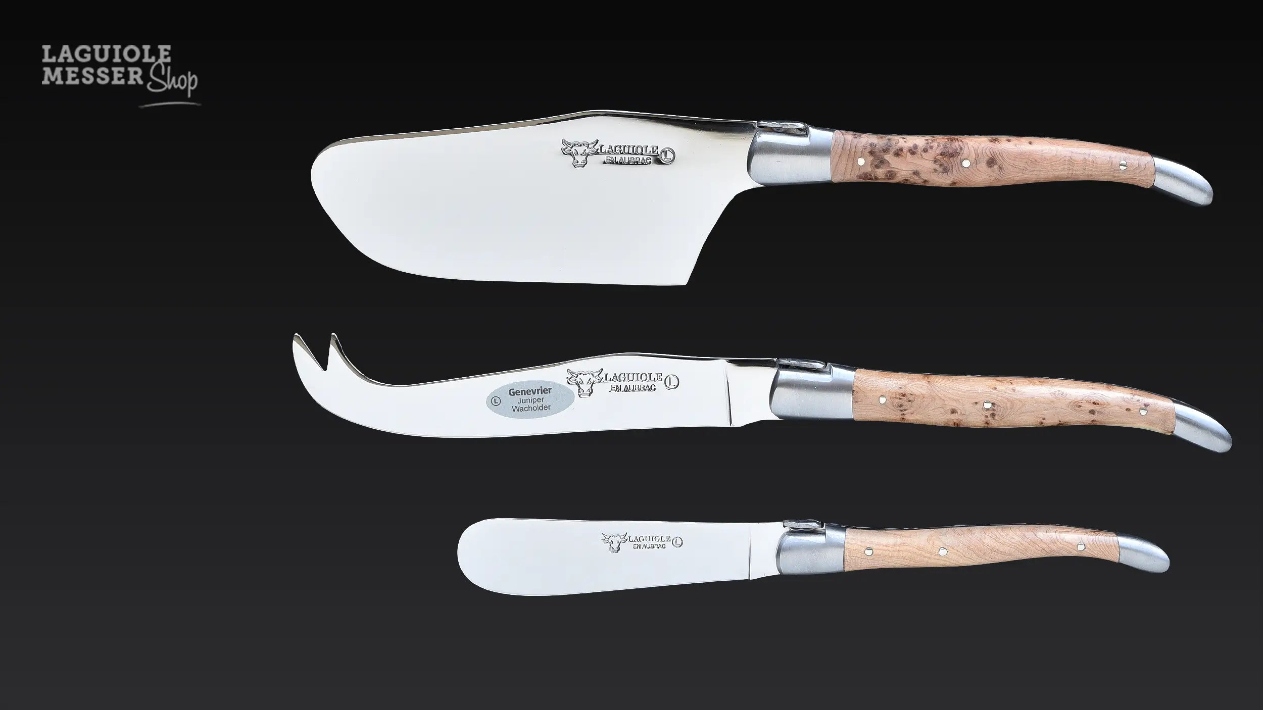 3-teiliges Laguiole Käsemesser-Set von Laguiole en Aubrac mit Wacholderholzgriffen 