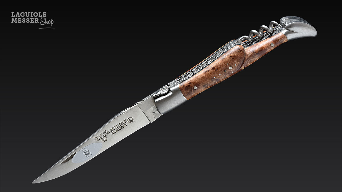 Laguiole en Aubrac, Taschenmesser - Thuja-Holz, Doppelplatine & Korkenzieher