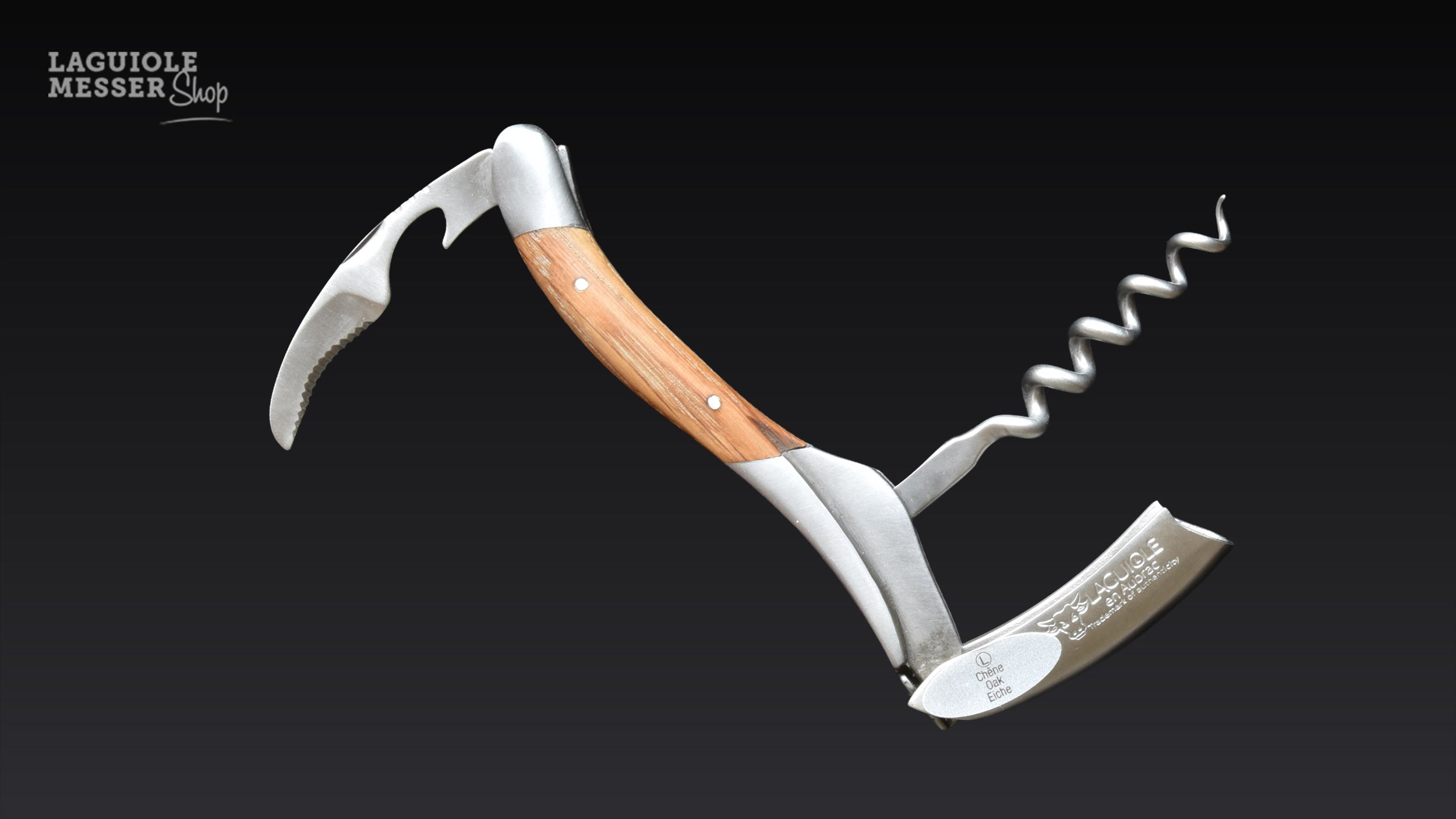 Honoré Durand Laguiole Sommelier Taschenmesser mit geöffnetem Kapselschneider und Korkenzieher