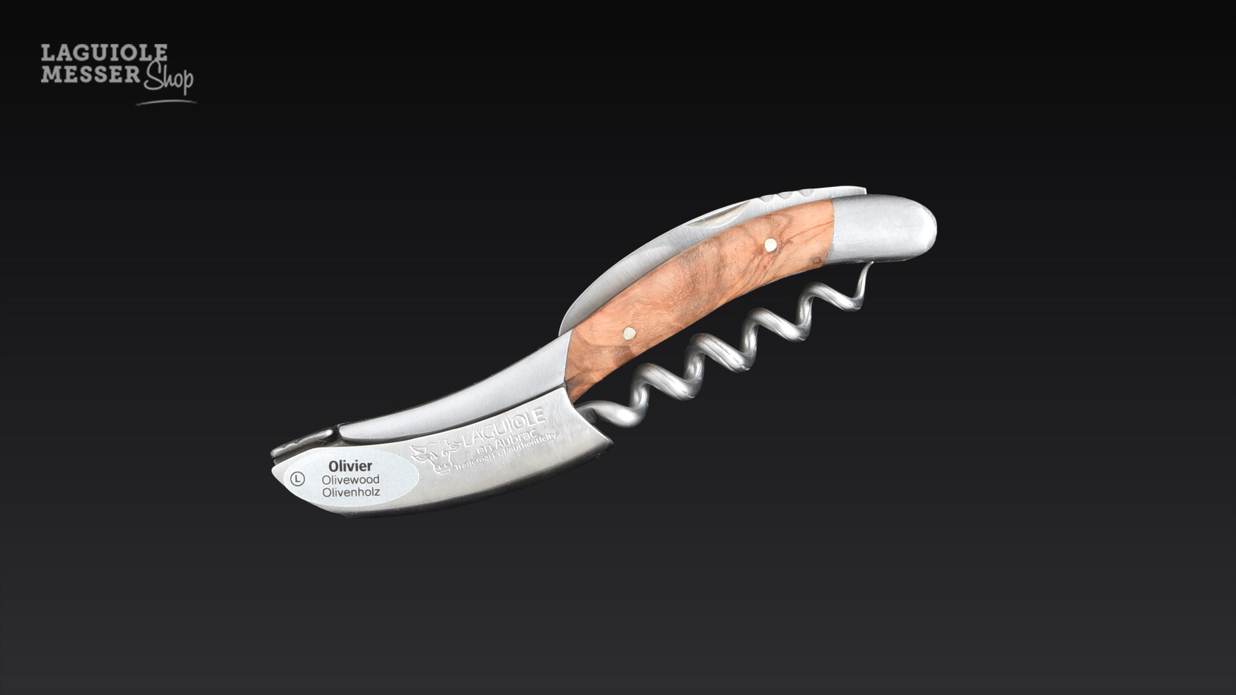 Honoré Durand Laguiole Sommelier Taschenmesser mit Olivenholzgriff, geschlossen dargestellt