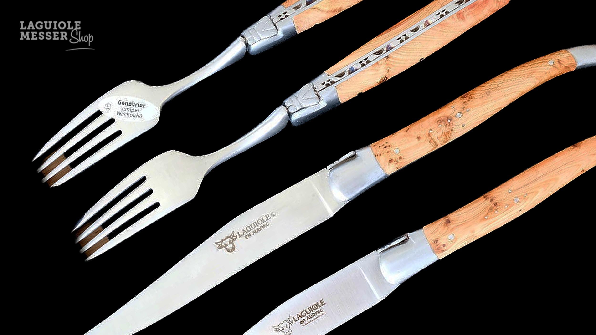Laguiole en Aubrac Tête-à-Tête Besteckset mit Wacholderzgriffen brilliant