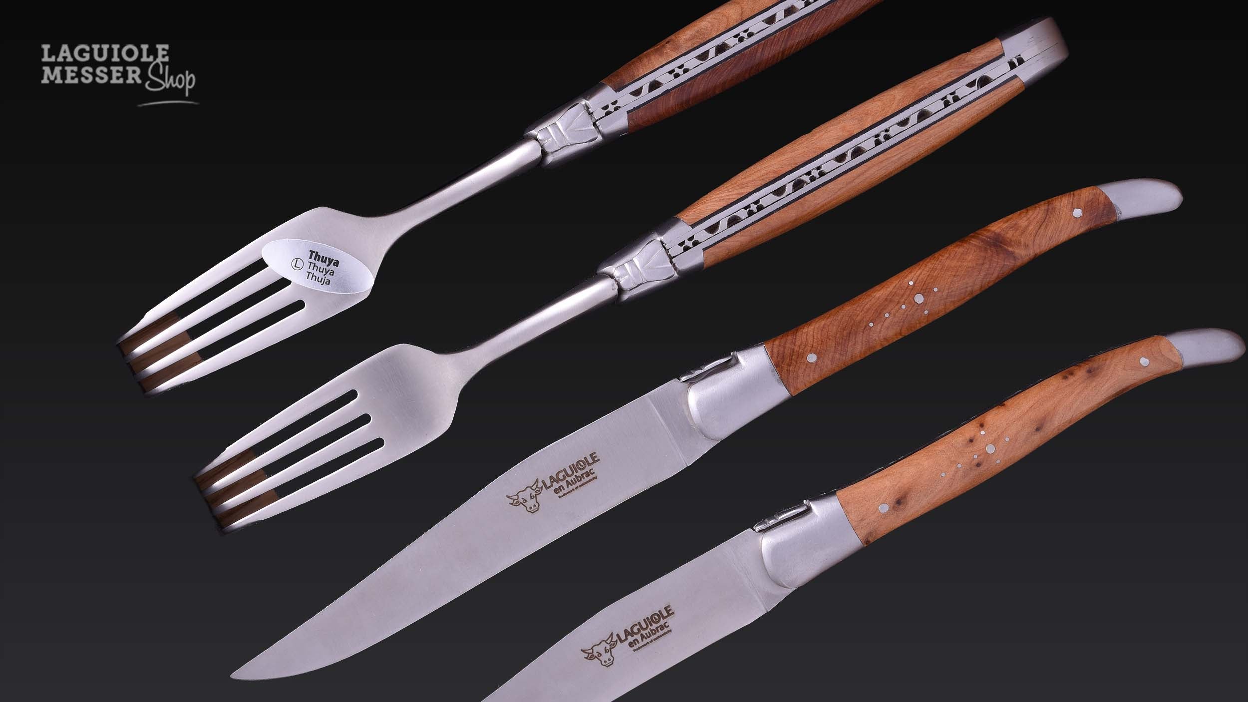 Laguiole en Aubrac Tête-à-Tête Besteckset mit Thujazgriffen satiniert