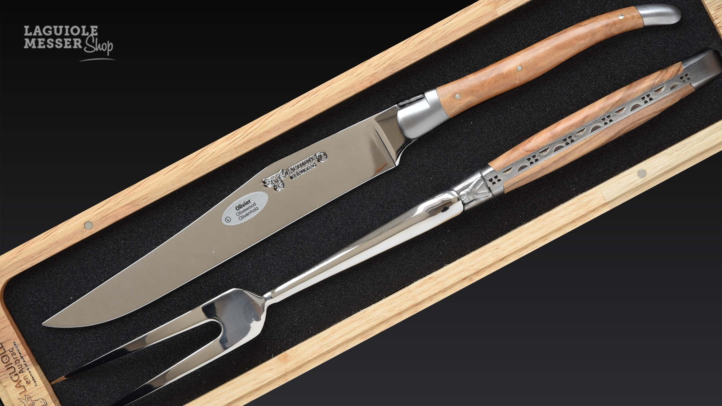 Laguiole Tranchierbesteck aus Olivenholz von Laguiole en Aubrac in Holzbox