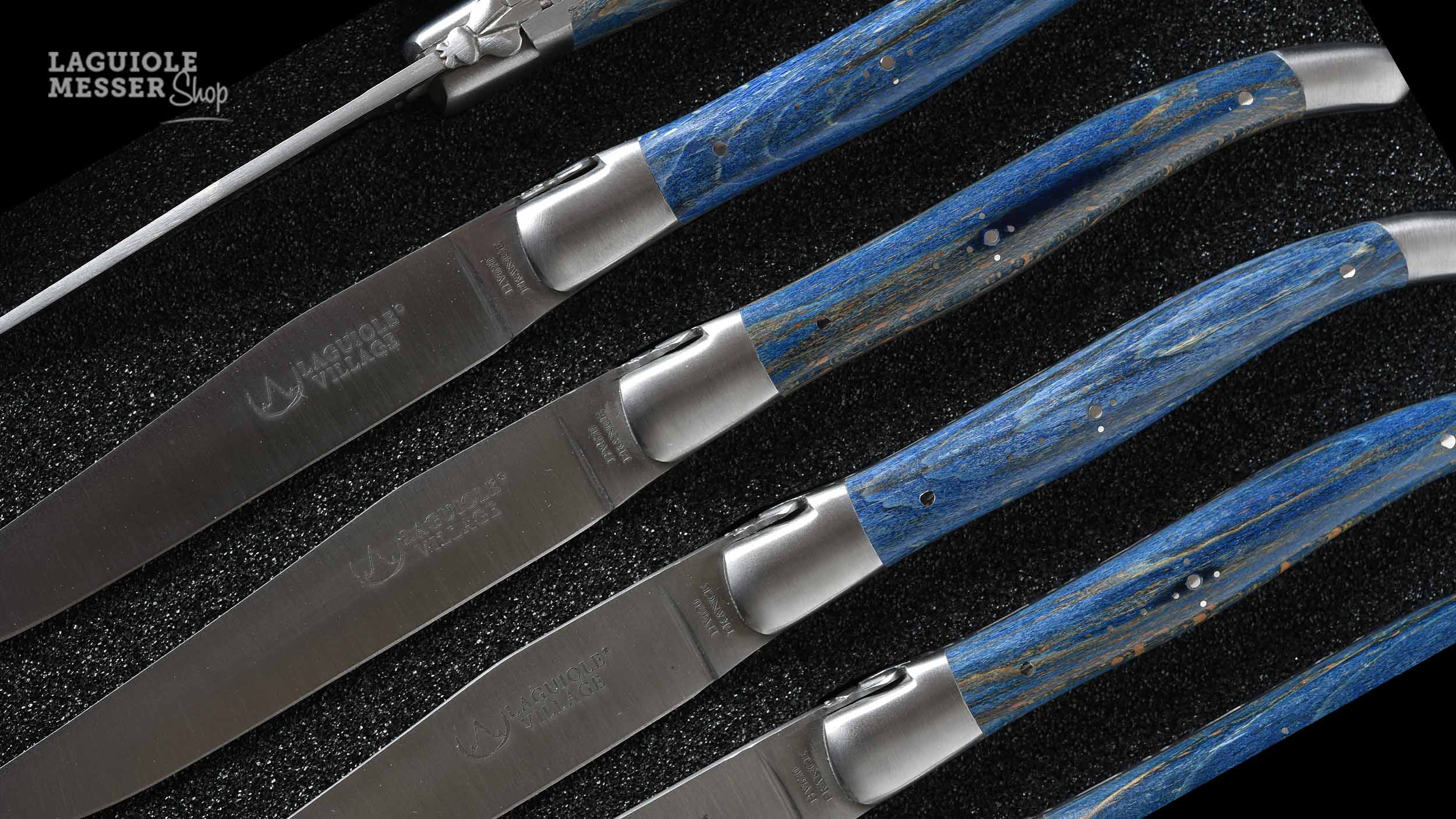 6-teiliges Laguiole Village Steakmesserset bleu roi  in Aufbewahrungsbox