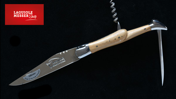 Honoré Durand, Laguiole Klappmesser Bois d'Olive, tire-bouchon et poinçon